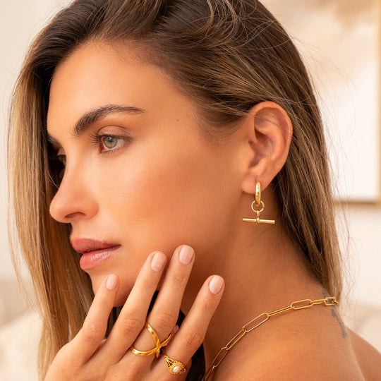 Pendientes de Aro con Colgante Chapados en Oro de 18K