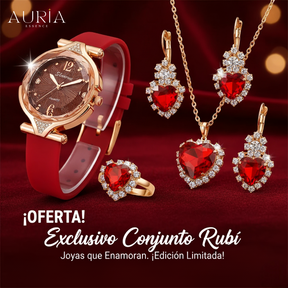 Conjunto de Joyas Pasión Eterna – Reloj, Collar, Aros y Anillo