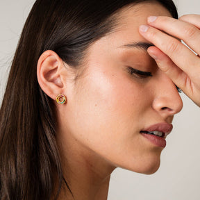 Pendientes con Piedras de Colores de Circonita Chapados en Oro de 18K